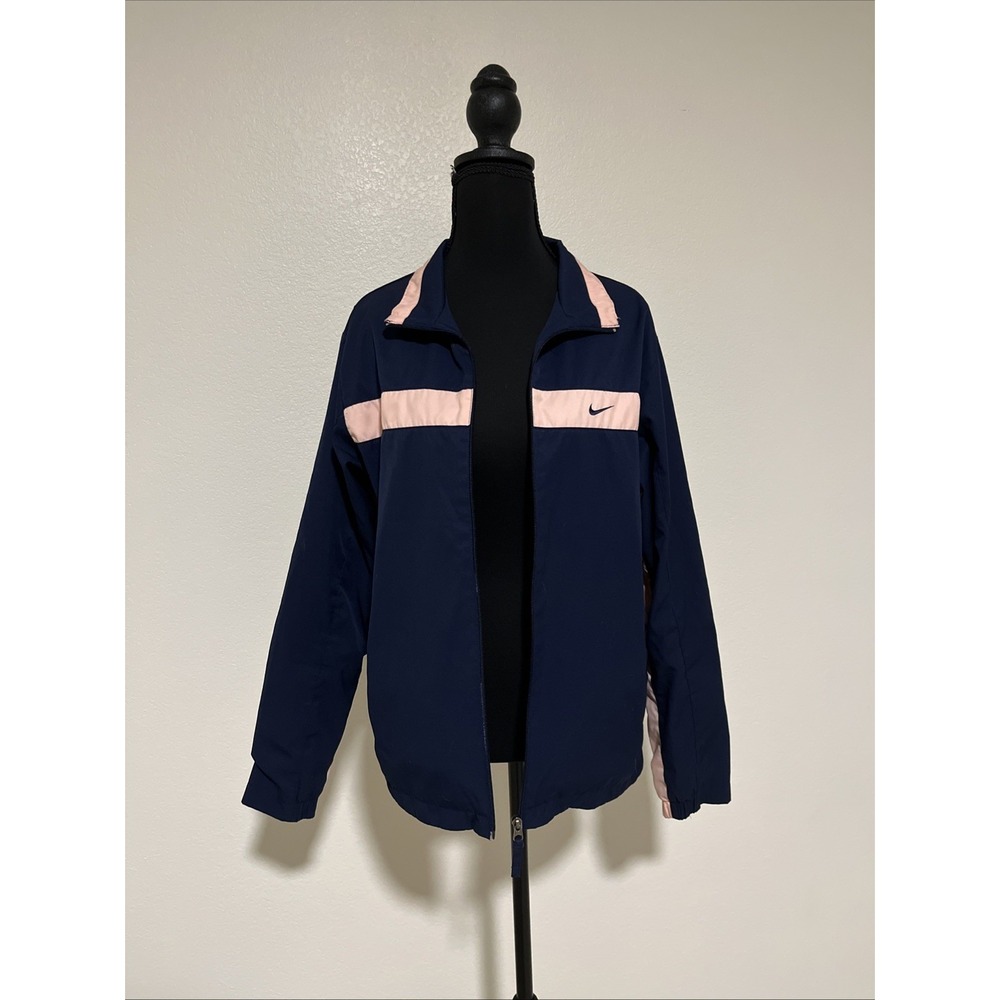 Nike Vintage 90s Windbreaker Jacket Navy Blue/Pink Women's Medium Full Zip Lined